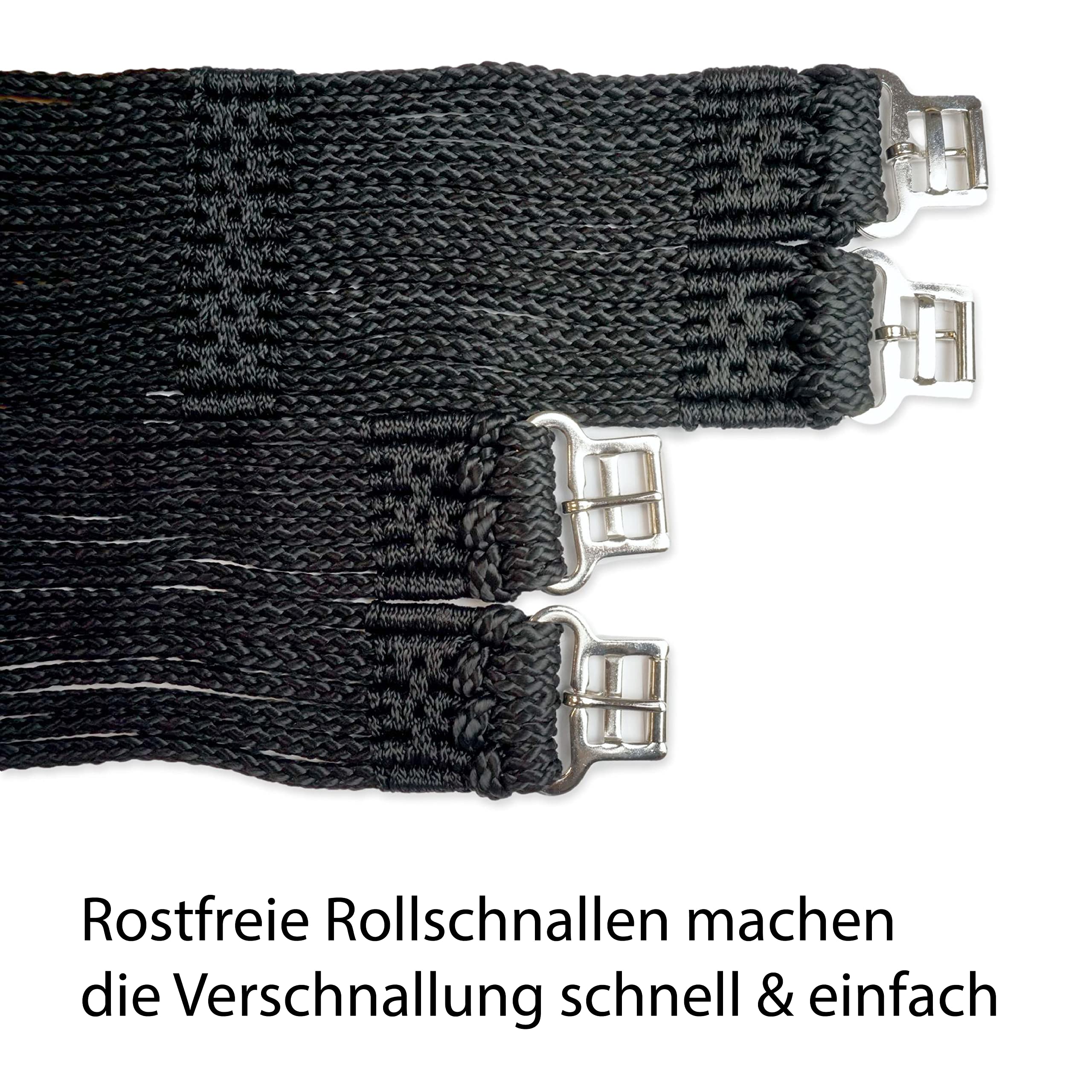 Schnurengurt Pferd, Schnuren Sattelgurt Größe 90cm - 140cm, Sattelgurt für optimale Druckverteiling & Bewegungsfreiheit (90cm, Schwarz)
