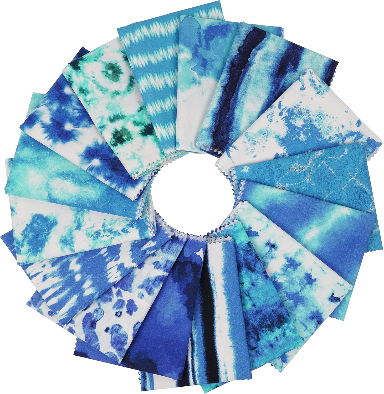 Soimoi 16 Pc Fat Quarter Bundle, Tie Dye Print 18"x 22" DIY Patchwork- 100% Cotton Pre-Cut Quilting Fabric Medium Blue