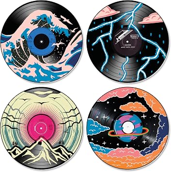 HK Studio Hippie Decor, Posters for Room Aesthetic, Supernatural - Record Decor, Music Themed Party Decorations, 4 Pcs 12"