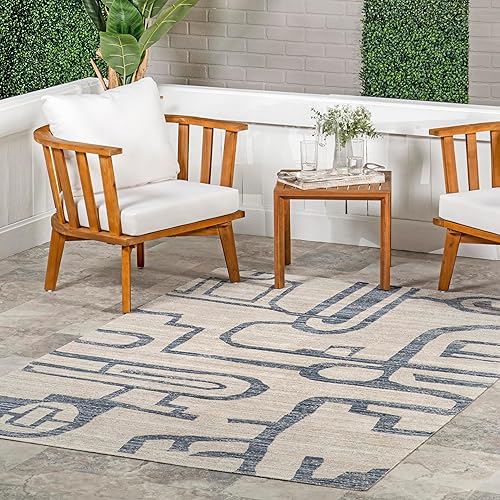 Miniatura 30 de nuLOOM Lotus Medallion - Alfombra lavable a máquina para interiores y exteriores, 7 x 10 pies, para sala de estar, patio, terraza, porche frontal,