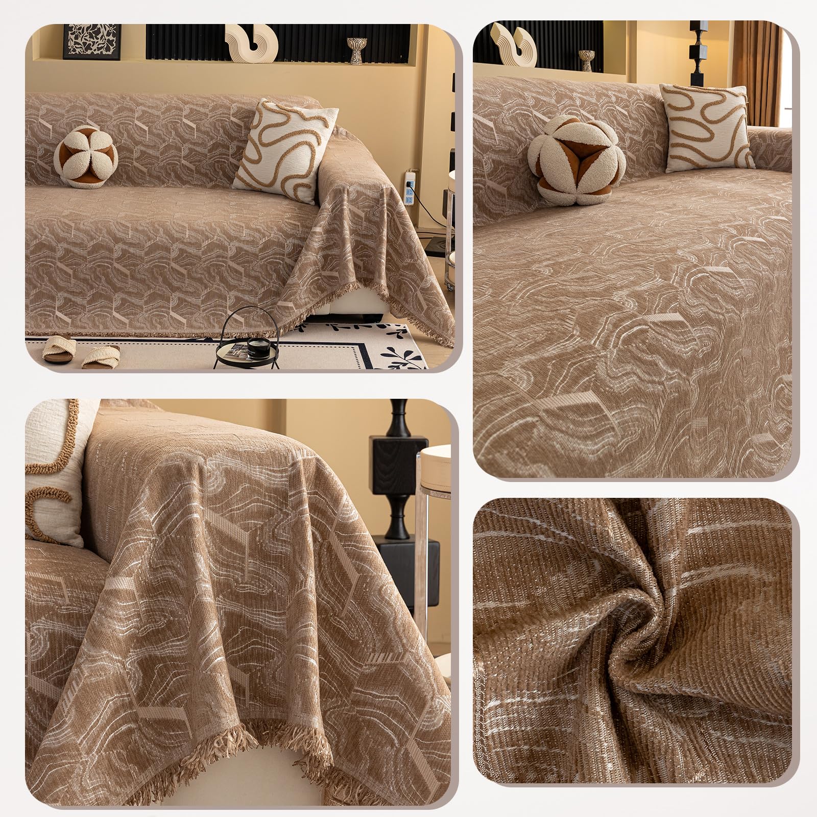 Suave Cómodo Manta Cubre Sofa,Plaid Cama, Mantas Decorativas para Sofás Dormitorio Sala De Estar Sencillo Diseño Multifuncional Resistente a Los Arañazos y Duradera 180 * 180cm-Caqui