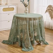 Green Lace Tablecloth, Floral Square Table Cloth 55"x55"