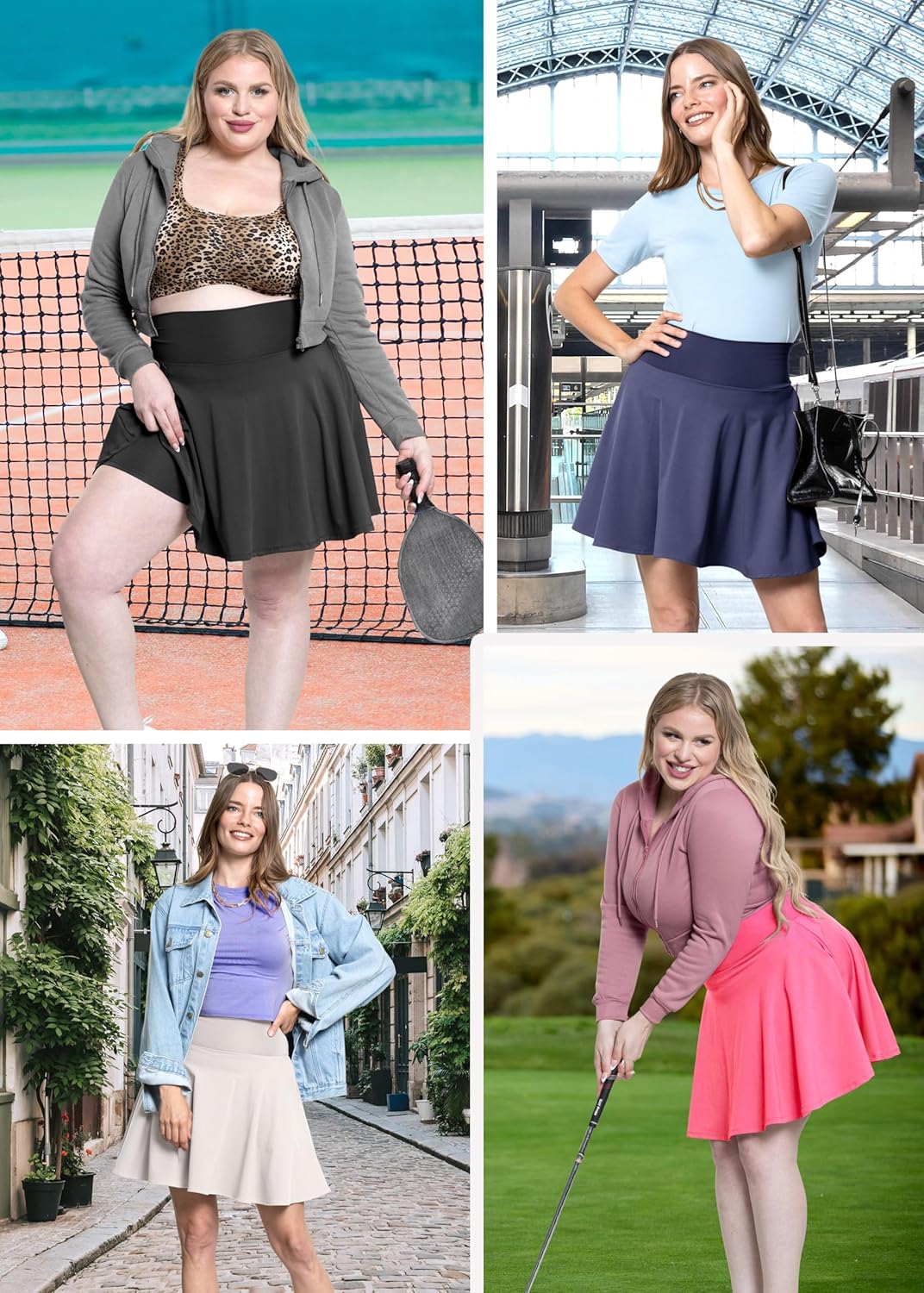 STRETCH IS COMFORT Women’s and Plus Ultra Flex High Waist Tennis Skirt with Pockets and Built in Shorts | XS-5XL