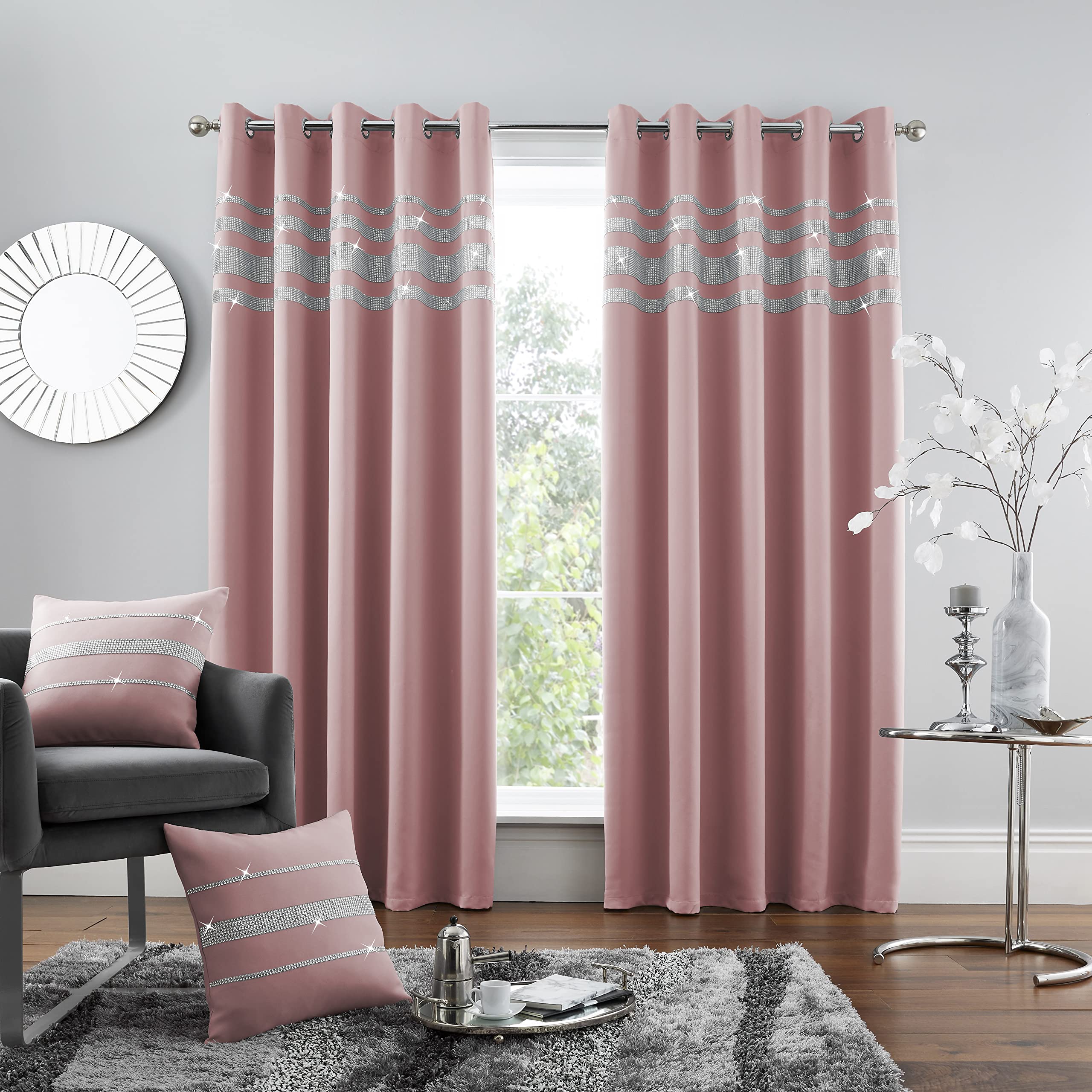 GC GAVENO CAVAILIA Luxury Quality Eyelet Kendal Blackout Curtain, Easy Care Ring Top Living Room Décor, 66x72Cm, Blush-Pink, 100% Polyester, 66x72