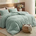 Bedsure Fluffy Comforter Set Queen - Super Soft Faux Fur Comforter Queen Size Grey, Winter Warm Fleece Bedding Set, Plush Fuzzy Bed Set, 3 Pieces, 1 Shaggy Comforter with 2 Pillowcases