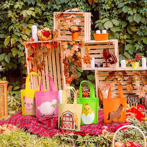 Miniatura 4 de Sweetude 36 bolsas de regalo de fiesta de animales de granja, bolsas de regalo de granjero para niños, bolsa no tejida reutilizable de granja