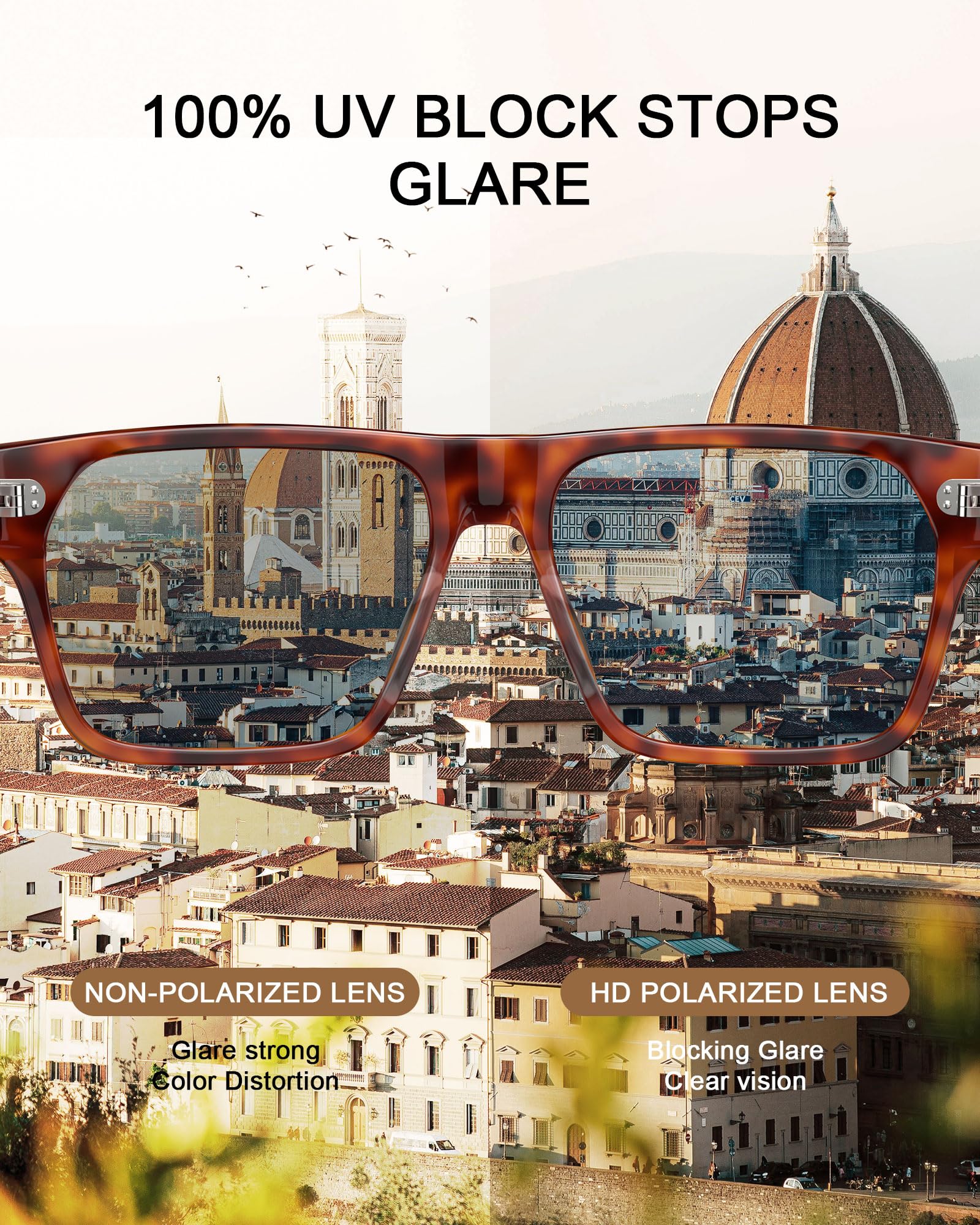 CARFIA Kwadratowe Okulary Przeciwsłoneczne dla Mężczyzn Okulary Polaryzacyjne do Jazdy Samochodem Okulary Outdoorowe 100% Ochrona Przed Promieniowaniem UV Nowoczesny Stylowy CA5409