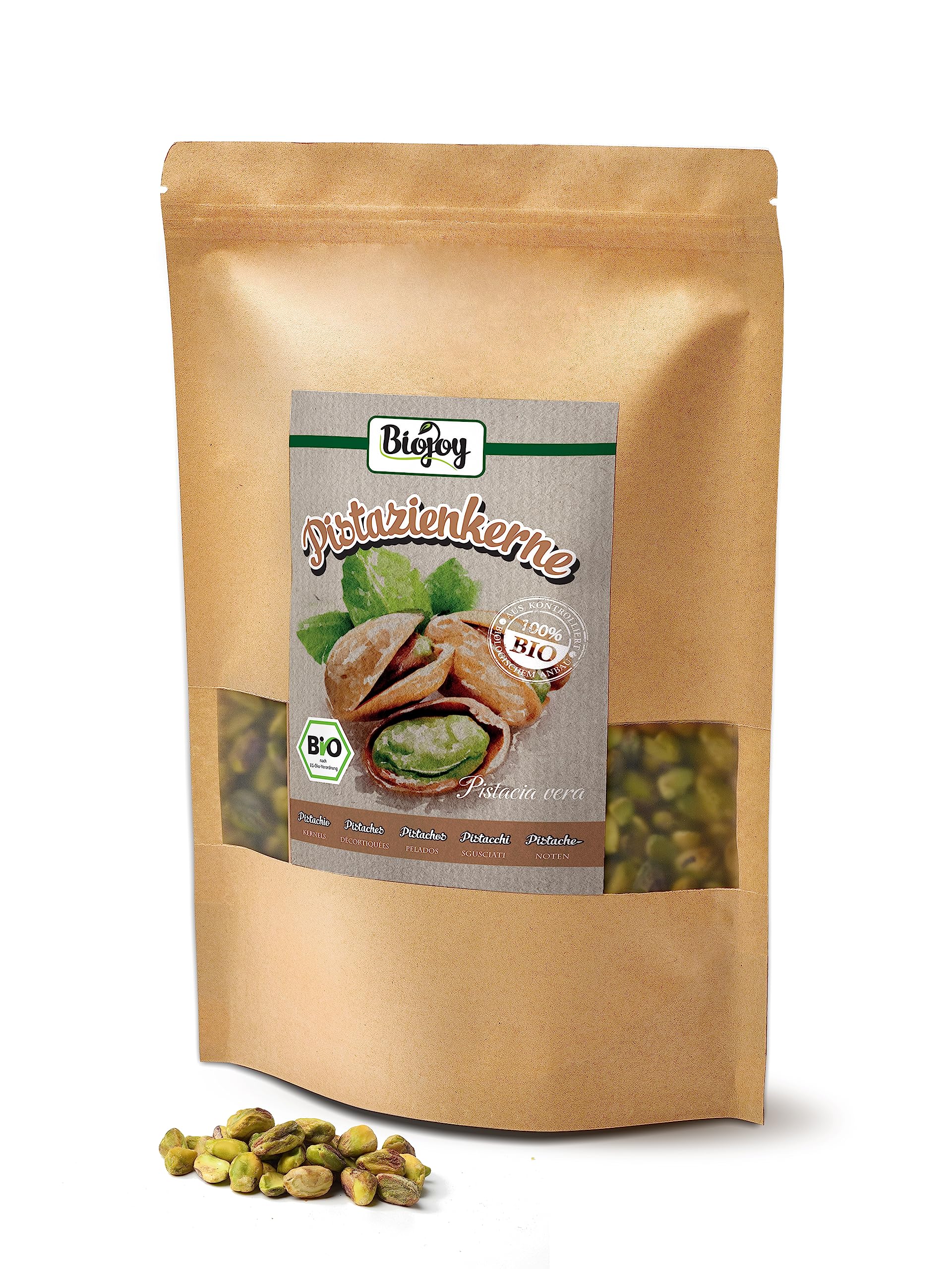 Biojoy Pistaches BIO crues, décortiquées et non salées, 1 kg | Non grillées, vertes, naturelles, d'Espagne