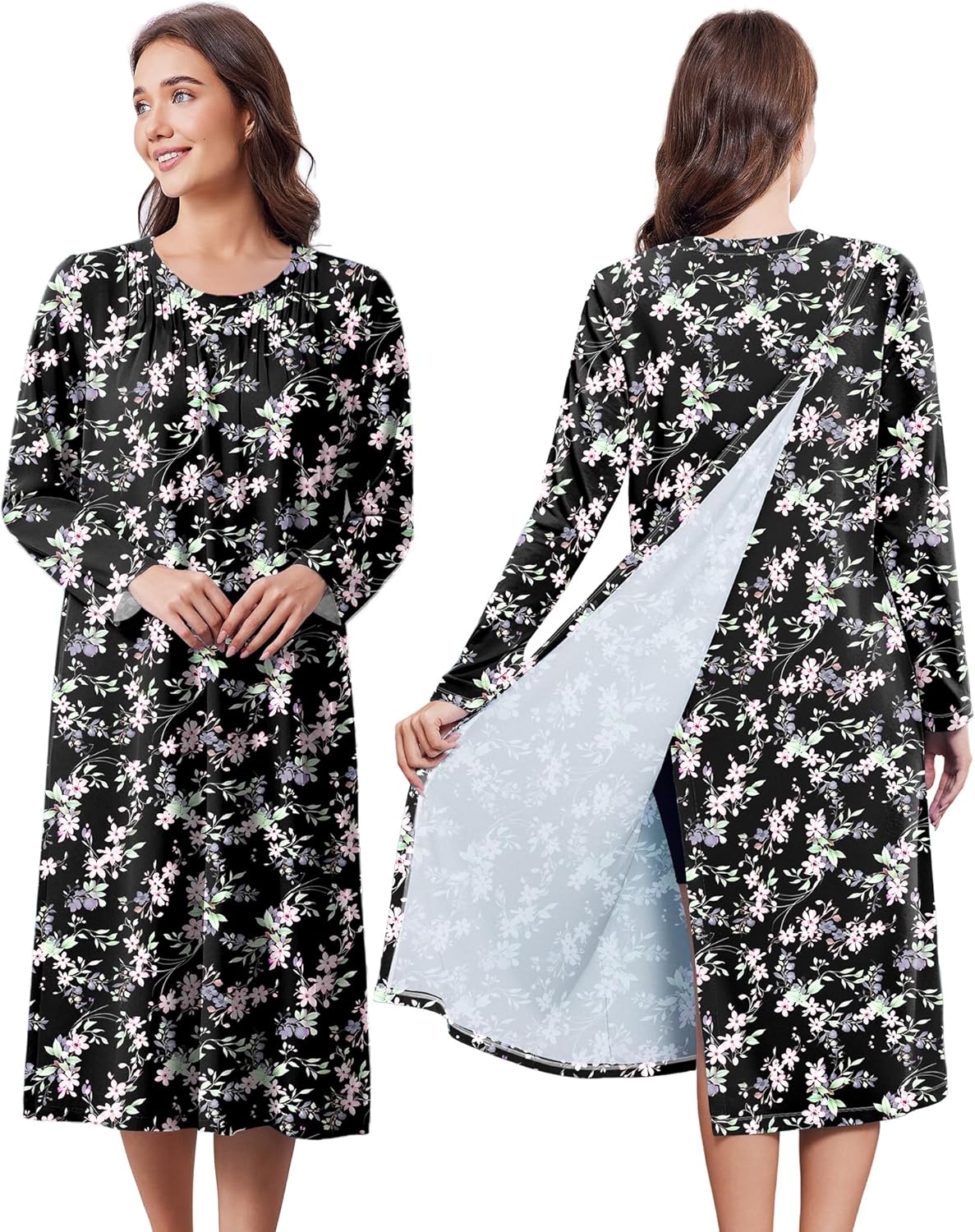 Deyeek Hospital Gowns for Women Post Shoulder Surgery Open Back Adaptive clothing lounge dress for Patients&Seniors Nightgown