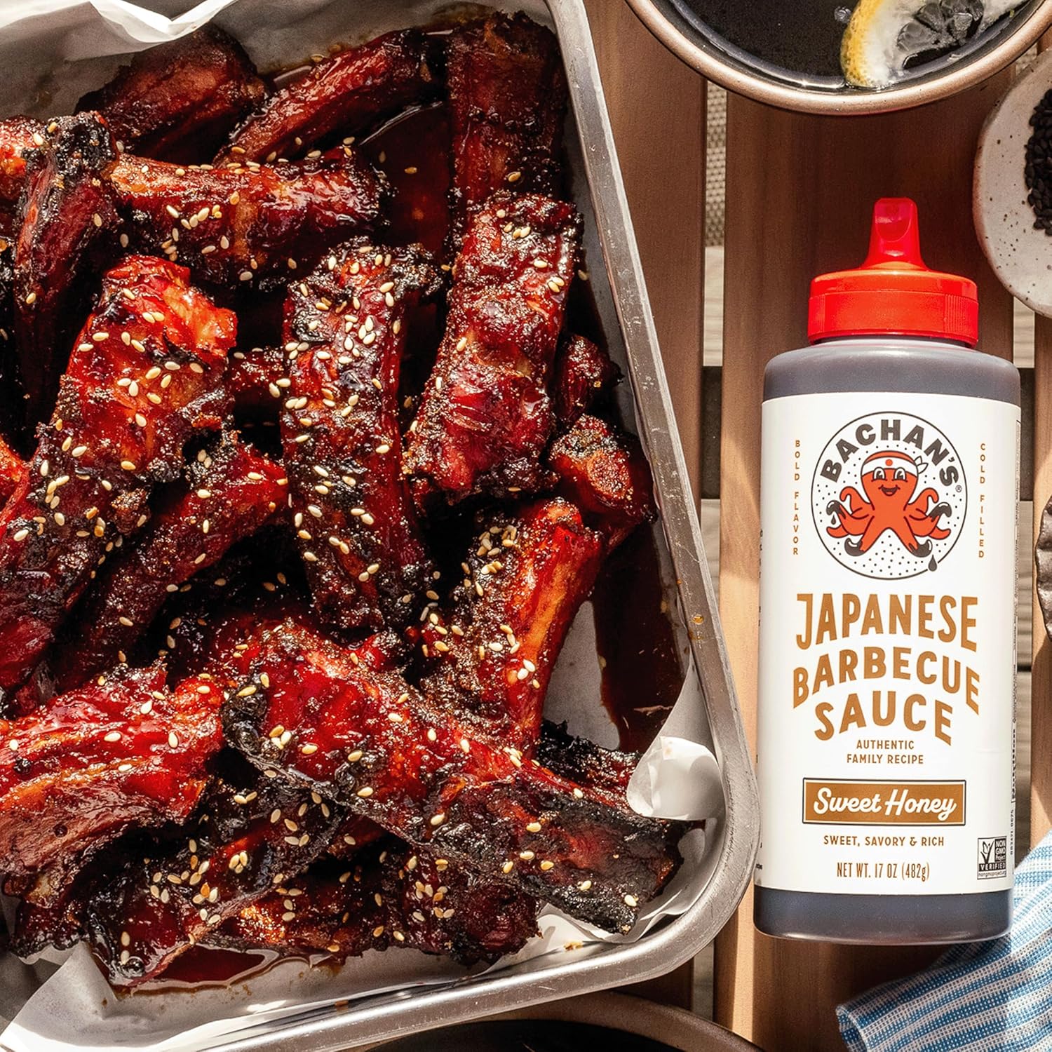 Bachan's Japanese Barbecue Sauce 2 Pack - 1 Original, 1 Sweet Honey - BBQ Sauce for Wings, Chicken, Beef, Pork, Seafood, Noodles, and More. Non GMO, No Preservatives, BPA free