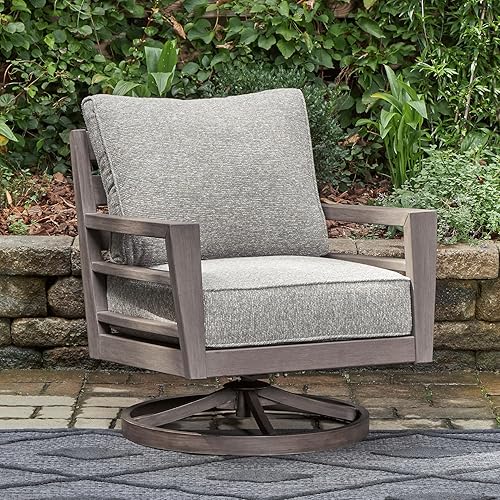 Miniatura 2 de Signature Design by Ashley Hillside Barn Urban Nuvella - Salón giratorio de tela resistente a la intemperie con cojín, marrón claro y gris claro