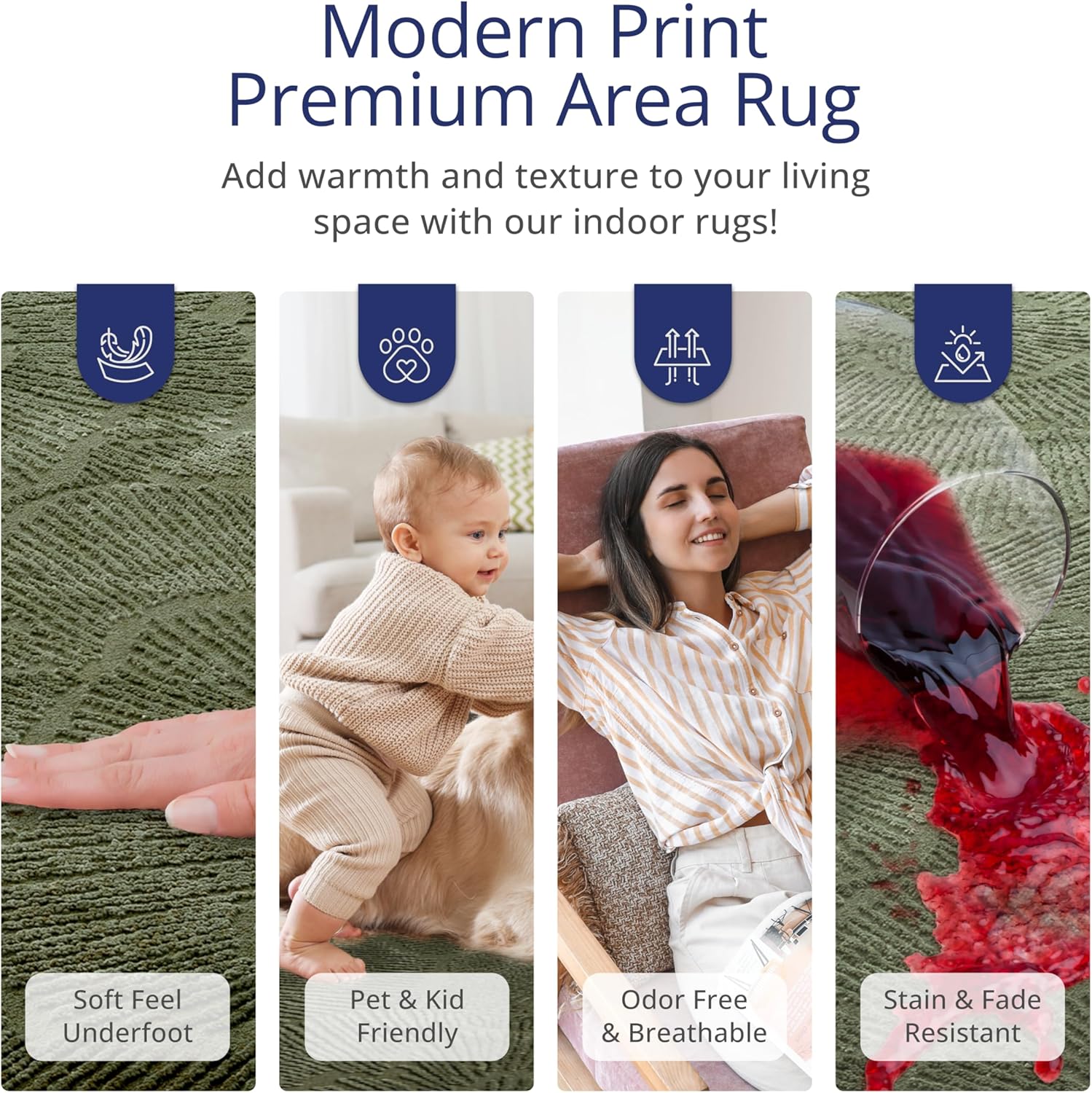 Abani Floral Green Area Rug - 5' x 8' - Soft and Plush, Washable Carpet - Perfect for Living Room & Bedroom - Plush Deco Collection