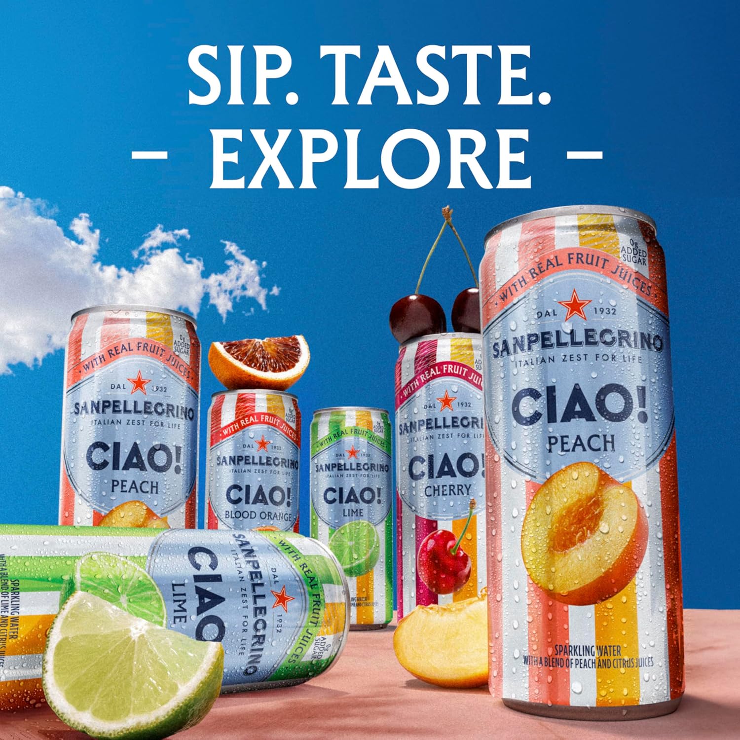 Sanpellegrino CIAO! Peach Sparkling Water, Low-Cal, 0g Added Sugar, 24-Pack