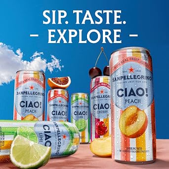 Sanpellegrino CIAO! Peach Sparkling Water, Low-Cal, 0g Added Sugar, 24-Pack