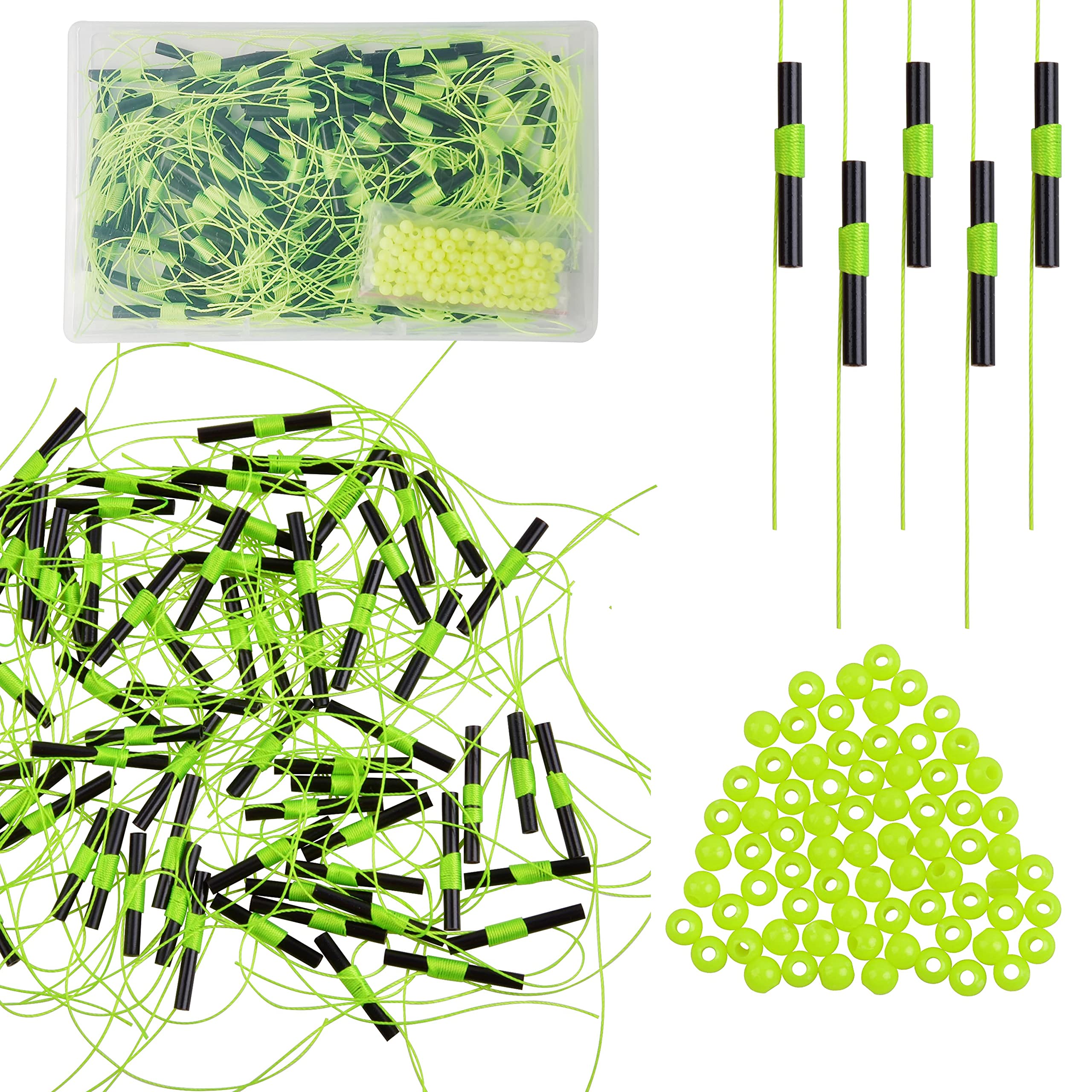 100 Pack Bobber Stops for Fishing Floats with Plastic Beads, Fishing Bobber Float Stops Bobber Stop String Knots with Beads