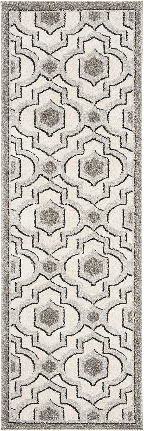 SAFAVIEH Amherst Collection Runner Rug - 2'3" x 7', Ivory & Grey, Mid-Century Modern Design, Non-Shedding & Easy Care, Ideal for High Traffic Areas in Living Room, Bedroom (AMT432E)