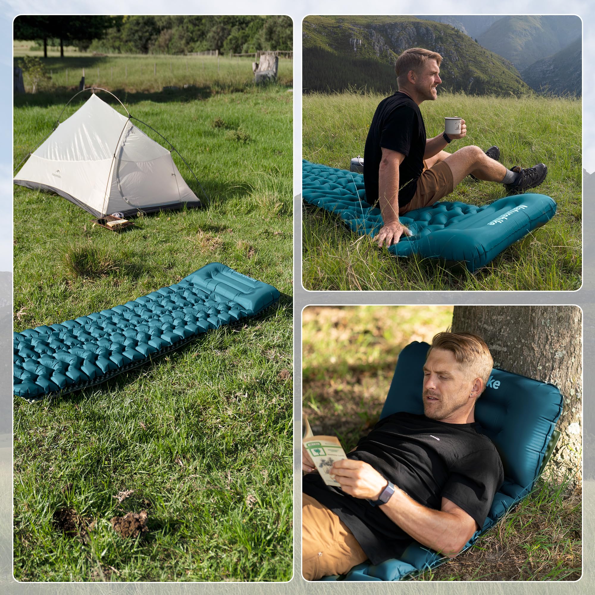 Naturehike Materassino isolante da campeggio, ultraleggero, con pompa a pedale e cuscino, pompa ad aria integrata facile da gonfiare, adatto per biciclette, tende da trekking, livello di base