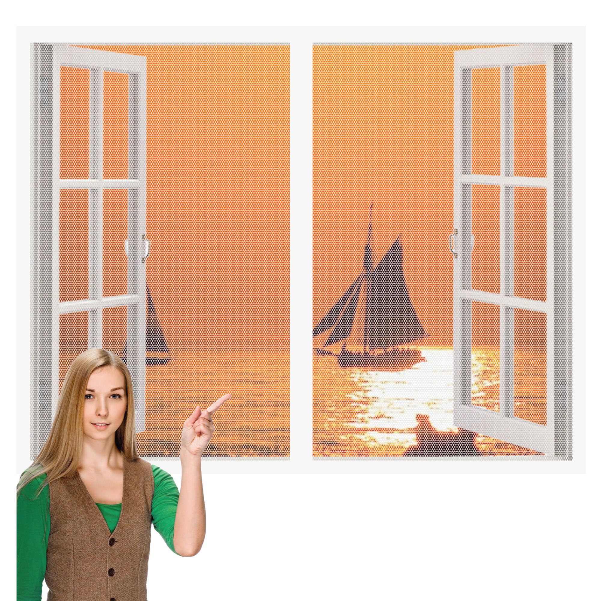 Magnetic Window Fly Screens Windows 145 x 155 cm Keep Fly Mosquito Out No Drilling Screen for Windows Easy Installation for Doors and Patio Screens, White