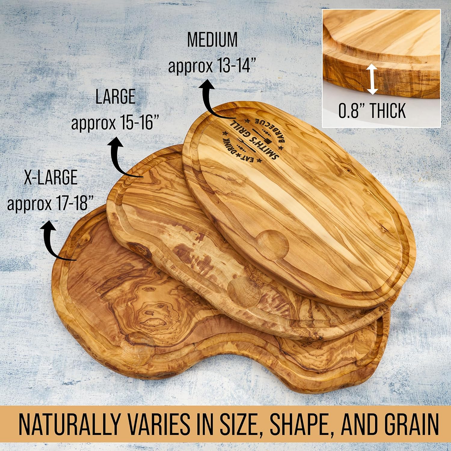 AWESOMETIK Juice Groove Olive Wood Grill Engraved Cutting Board – Personalized BBQ Gift for Men Who Love to Grill - Handcrafted - Natural - Premium Quality