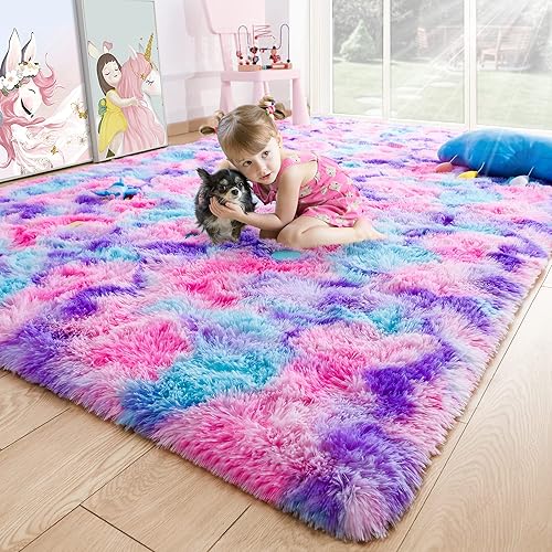 Miniatura 67 de Noahas Alfombras Esponjosas de Arcoíris para Dormitorio de Niñas, 2x4 Alfombra Peluda Rosa para Cuarto de Niños, Alfombras de Área Peludas para Sala