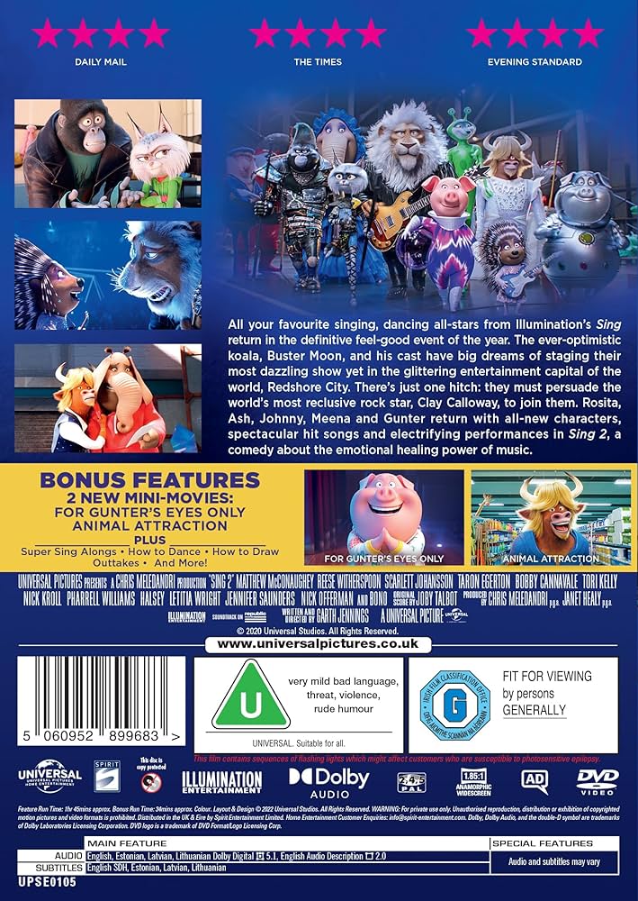 Amazon.com: Sing 2 [DVD] : Tori Kelly, Scarlett Johansson