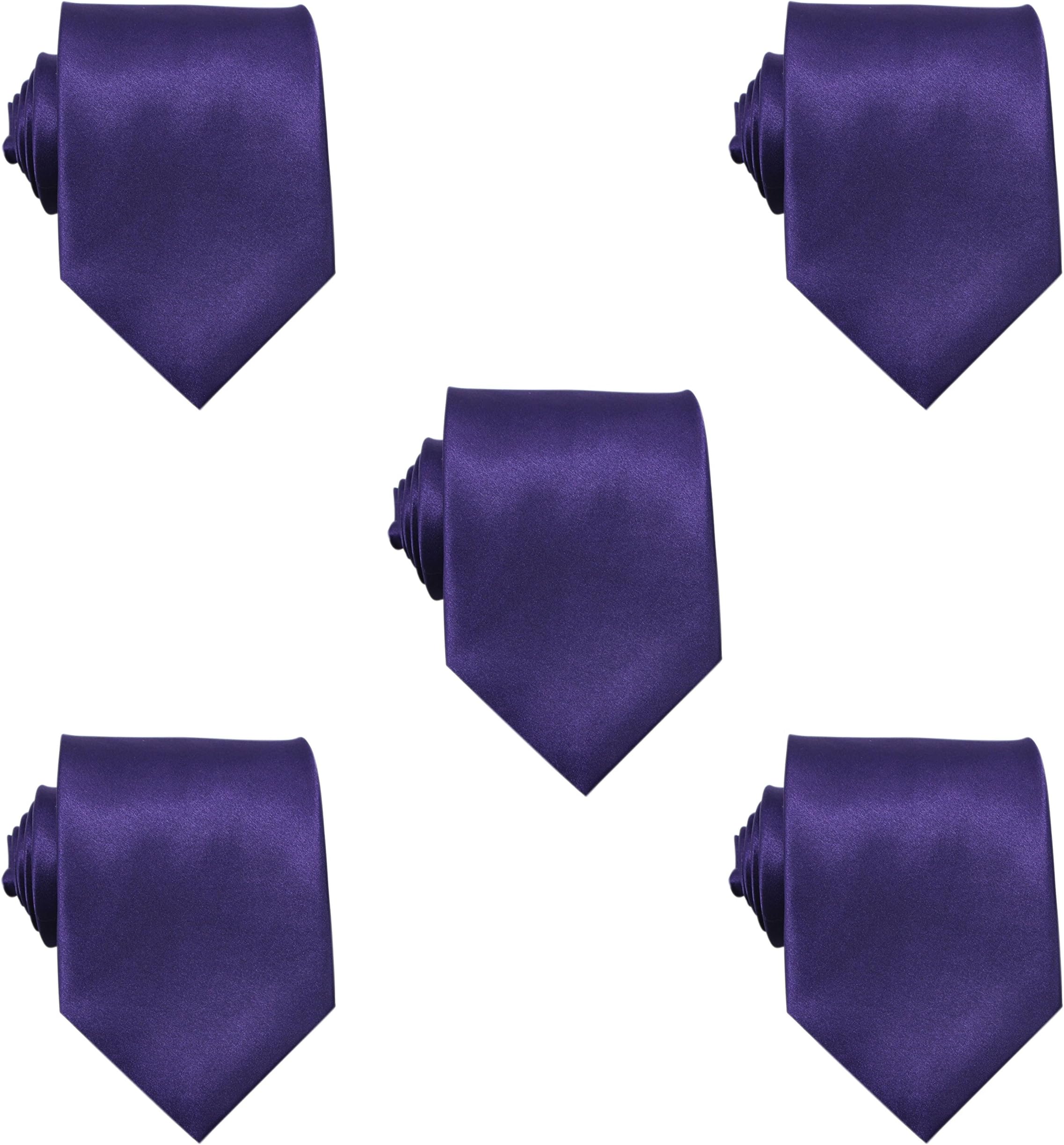 Mens Solid Satin 3.9 Inch Wide Formal Necktie Pack 5 For Wedding By JAIFEI