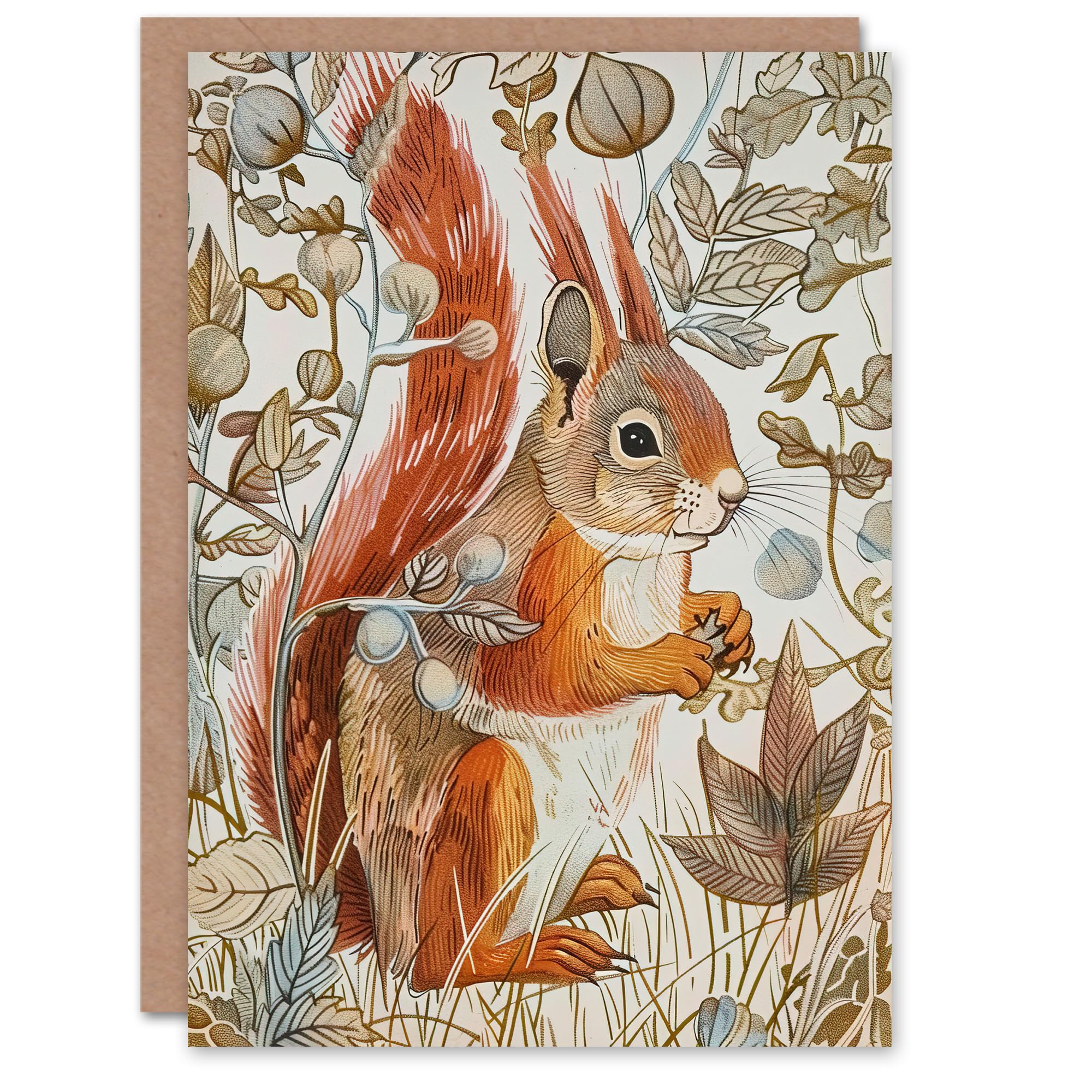 Artery8 Greeting Card Red Squirrel Woodland Forest Floor Bright Blank For All Him Or Her Art Birthday Card