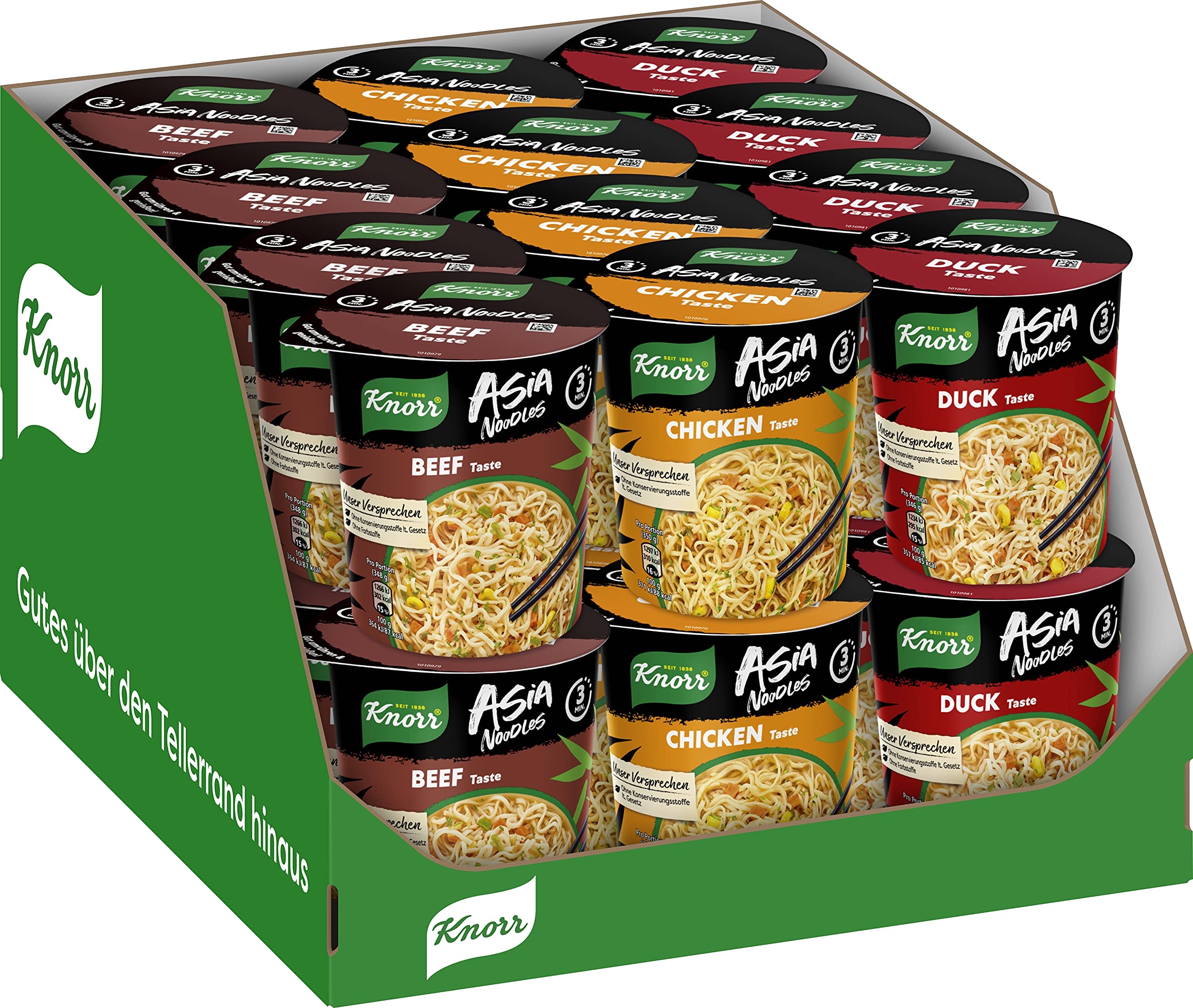 Knorr Instant Nudeln Asia Noodles verschiedene Sorten schnelles Nudelgericht 24 Stück & Big Pasta Snack Pot Käse-Sahne-Sauce leckeres Nudelgericht fertig in nur 5 Minuten 8 x 92 g Becher