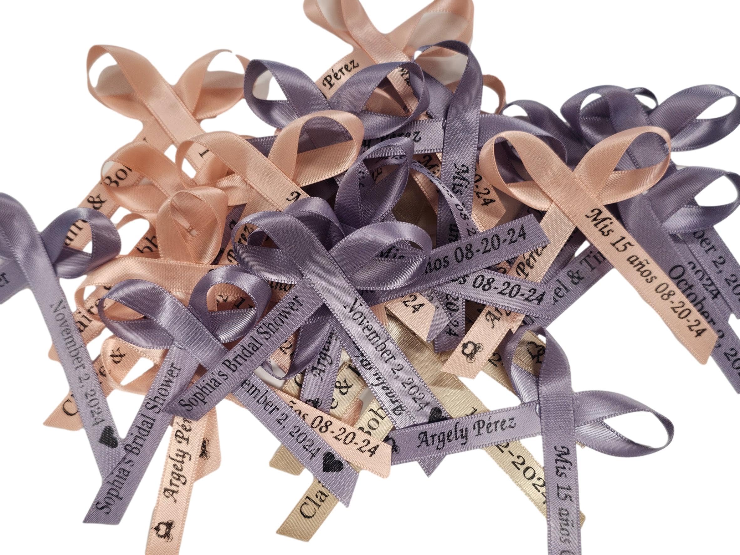 50 Personalized Ribbons Bridal Wedding Favor Baby shower Centerpieces, Photo Frames, Party, Invitations or Sprinkle - Custom Made