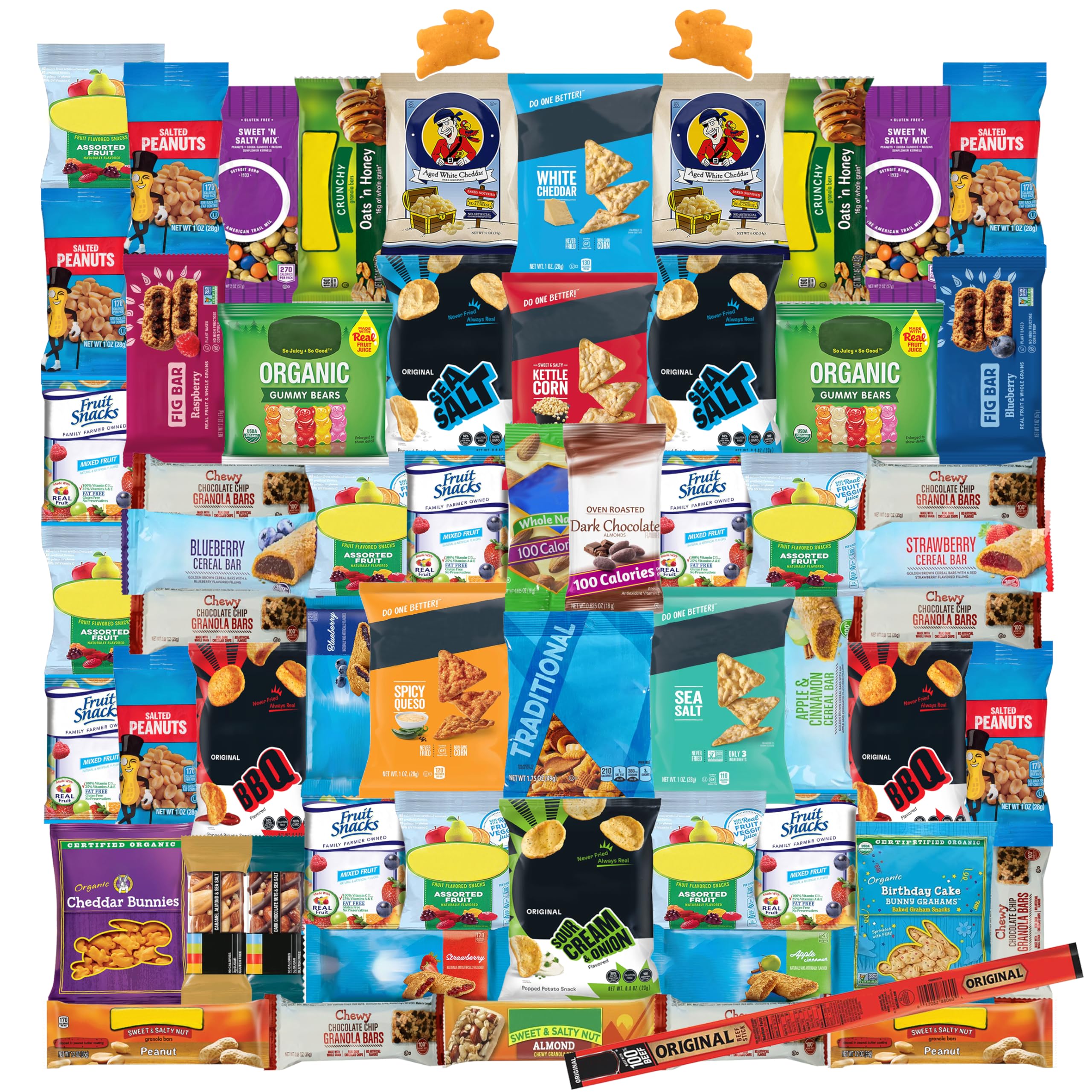 Foxy Fane 60-Count Holiday Gift Box - Assortment of 60 Healthy Snacks & Treats - Perfect Variety Pack for Back to School, Easter, Christmas & New Year’s - Great for Family, Friends, or Office Gifting