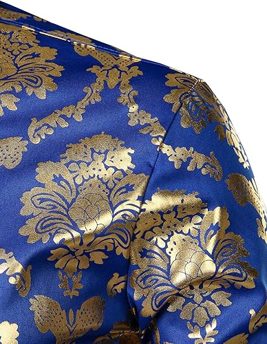 Miniatura 4 de ZEROYAA Camisas de vestir con botones de manga larga y diseño barroco brillante para hombre