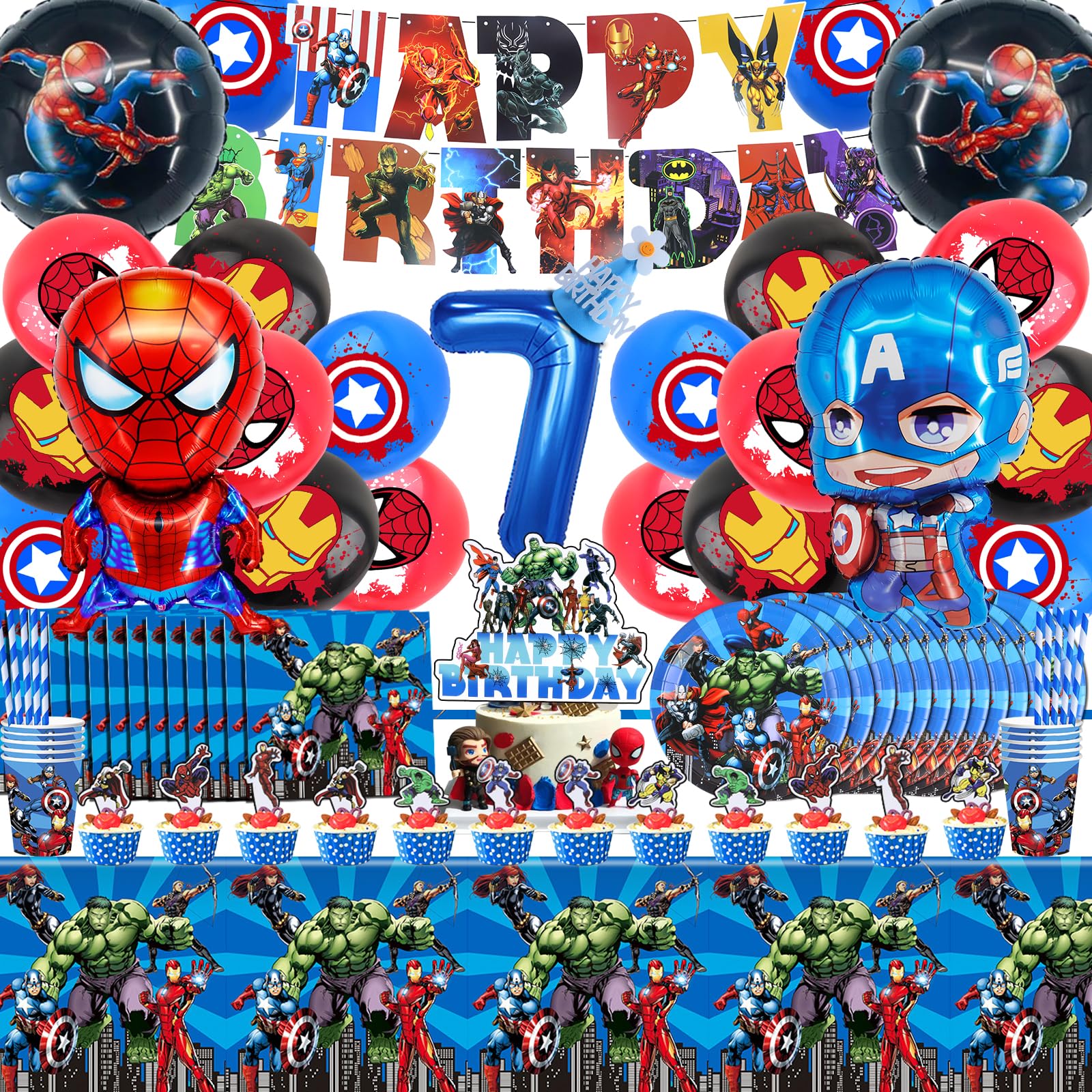 78 Pièces Décoration Anniversaire Garçon - Vaisselle, Ballons, Bannière Et Nappe Thème Festif