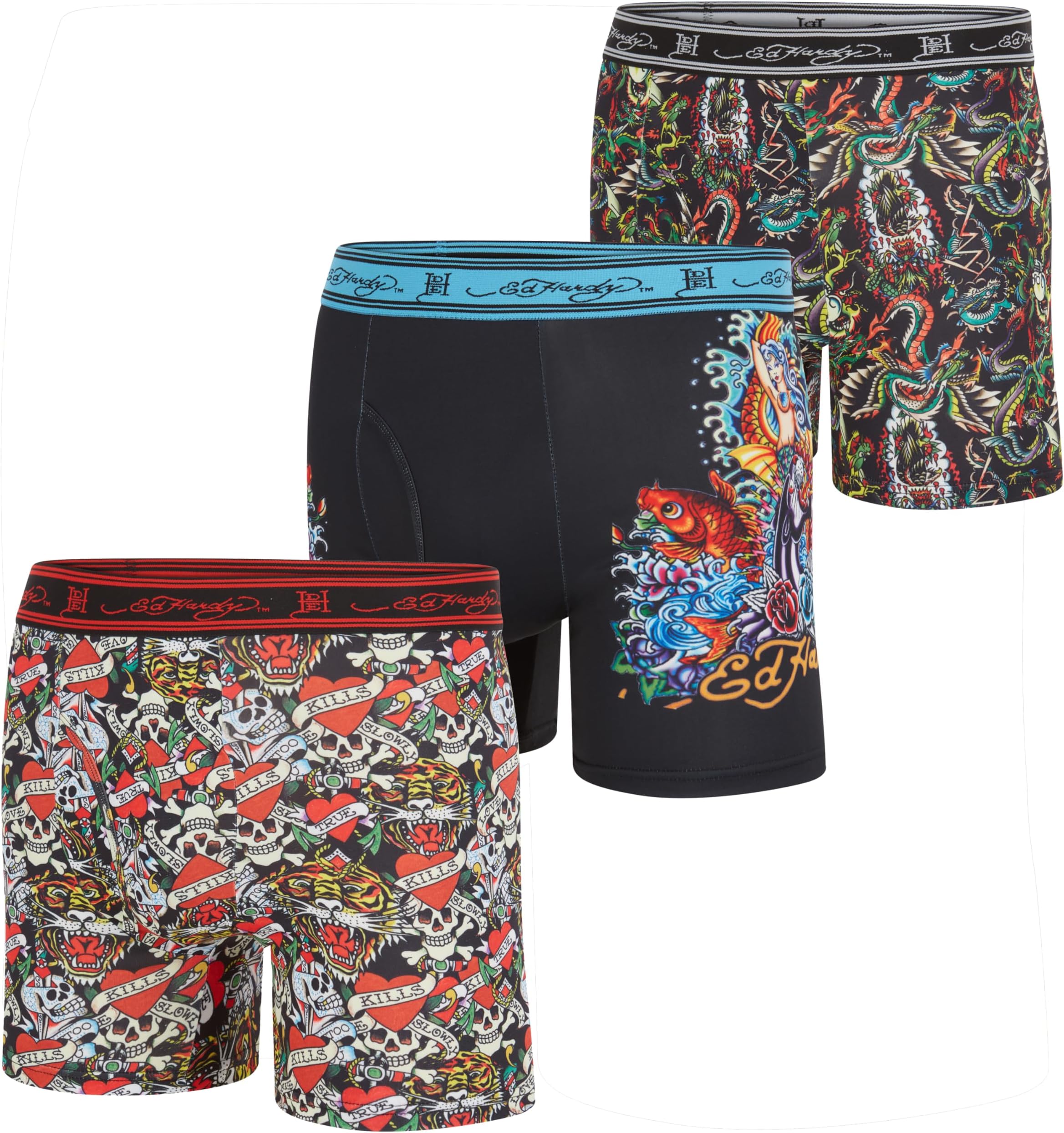 ED HARDY Mens Boxer Briefs Active Stretch Breathable Underwear, Comfortable Gym Boxer Briefs Multipack