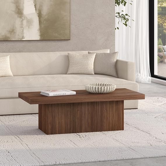Henn&Hart 48 Modern Fluted Coffee Table, Medium Walnut