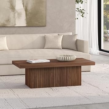 Henn&Hart 48 Modern Fluted Coffee Table, Medium Walnut