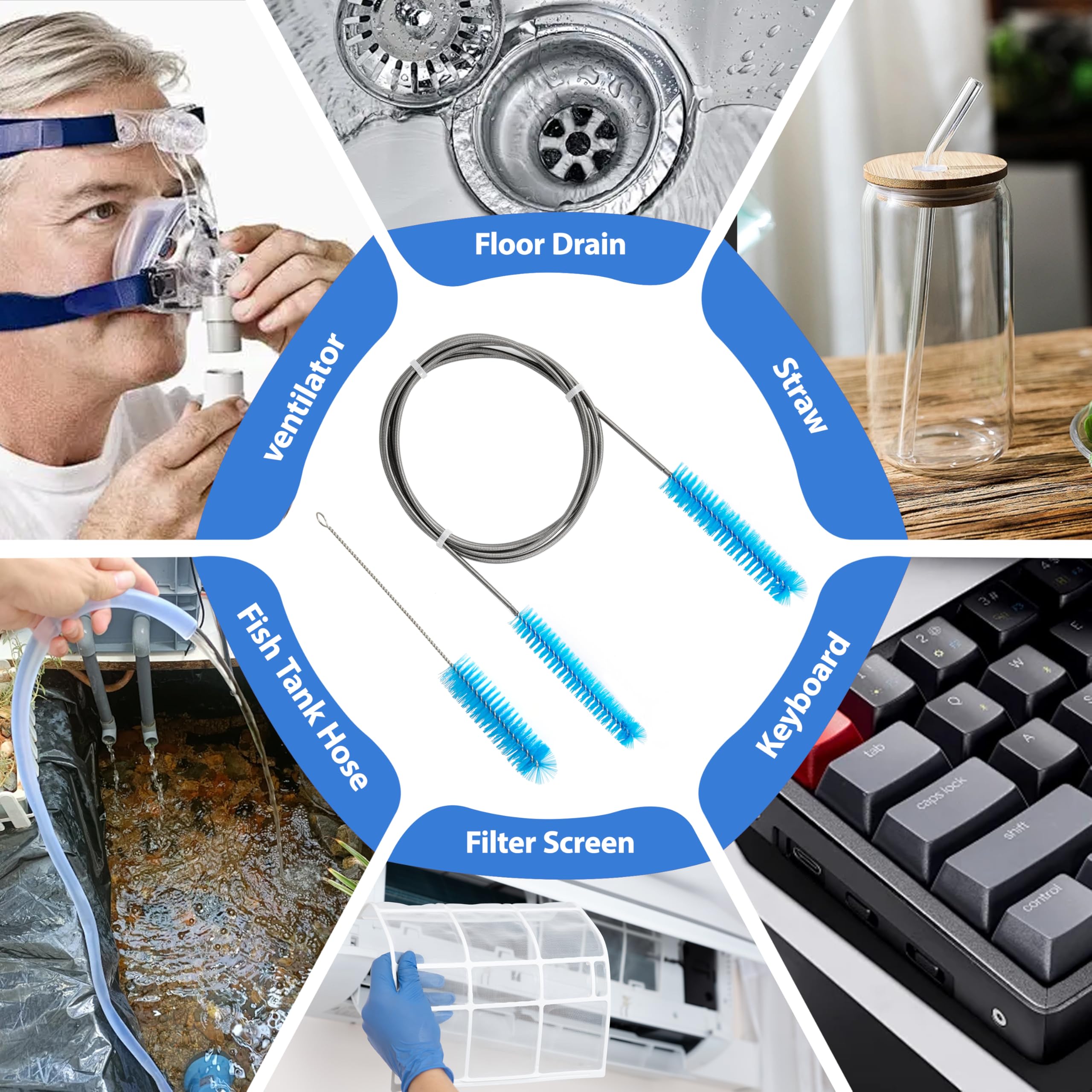 CPAP zestaw do czyszczenia węża, szczotka do czyszczenia węży, szczotka do czyszczenia węża i urządzenia, akcesoria do czyszczenia węży CPAP (niebieski)