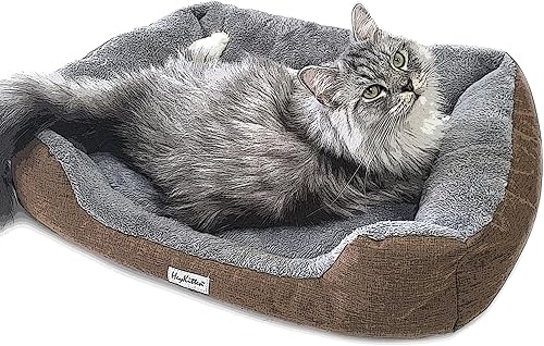 Cama acolchada ultrasuave para gatos con bolsas de carbón que eliminan olores para gatitos de interior y cachorros (marrón, grande)