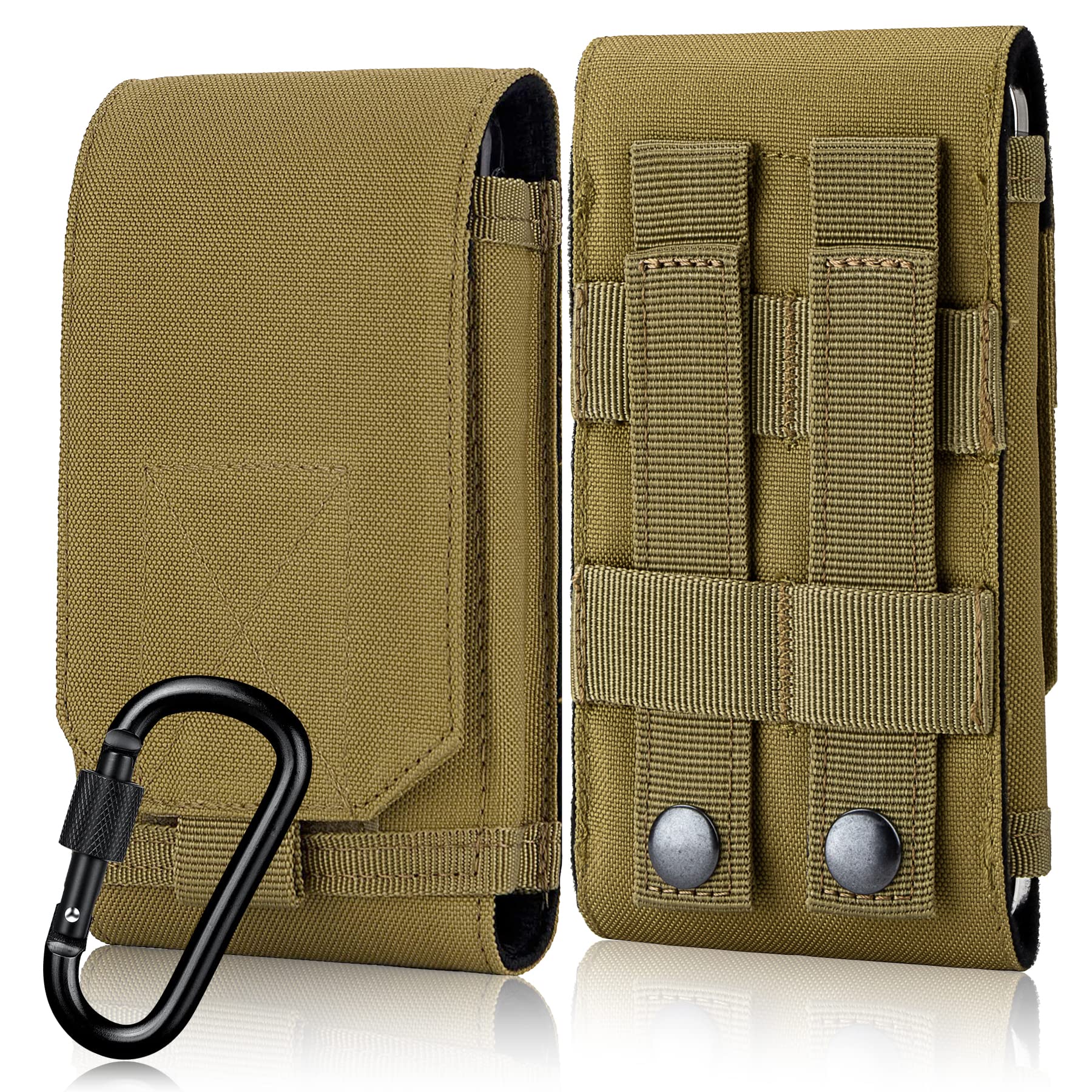 IronSeals Tactical Molle Phone Cover Case, Heavy Duty Loop Belt Holster Pouch with Flag Patch for iPhone 15 Pro Max/15 Pro/14 Plus/14 Max/14 Pro/13 Max/12 Max/11 Max, Khaki #A, (NEW037)