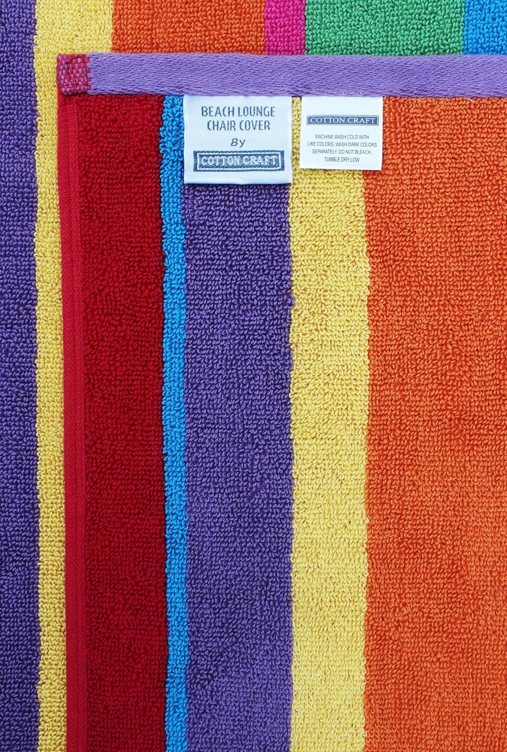 COTTON CRAFT Pool Lounge Chair Cover - 2 Pack Summer of Siam Dobby Terry Towel Chaise Lounge Cover - Soft 100% Cotton Beach Chair Cover - Oversized 32 in W x 82 in L x 7 in Pocket – Multi Color Stripe