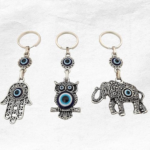 Miniatura 3 de Juego de 3 llaveros de ojo turco azul malvado, regalo para mujeres u hombres, Azul, Plateado, Pequeño, Llavero contra el mal de ojo