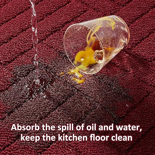 Miniatura 5 de JEEDOVIA Alfombras y tapetes de cocina para piso, alfombra roja de camino de cocina de 20 x 59 pulgadas, lavable, antideslizante, absorbente,