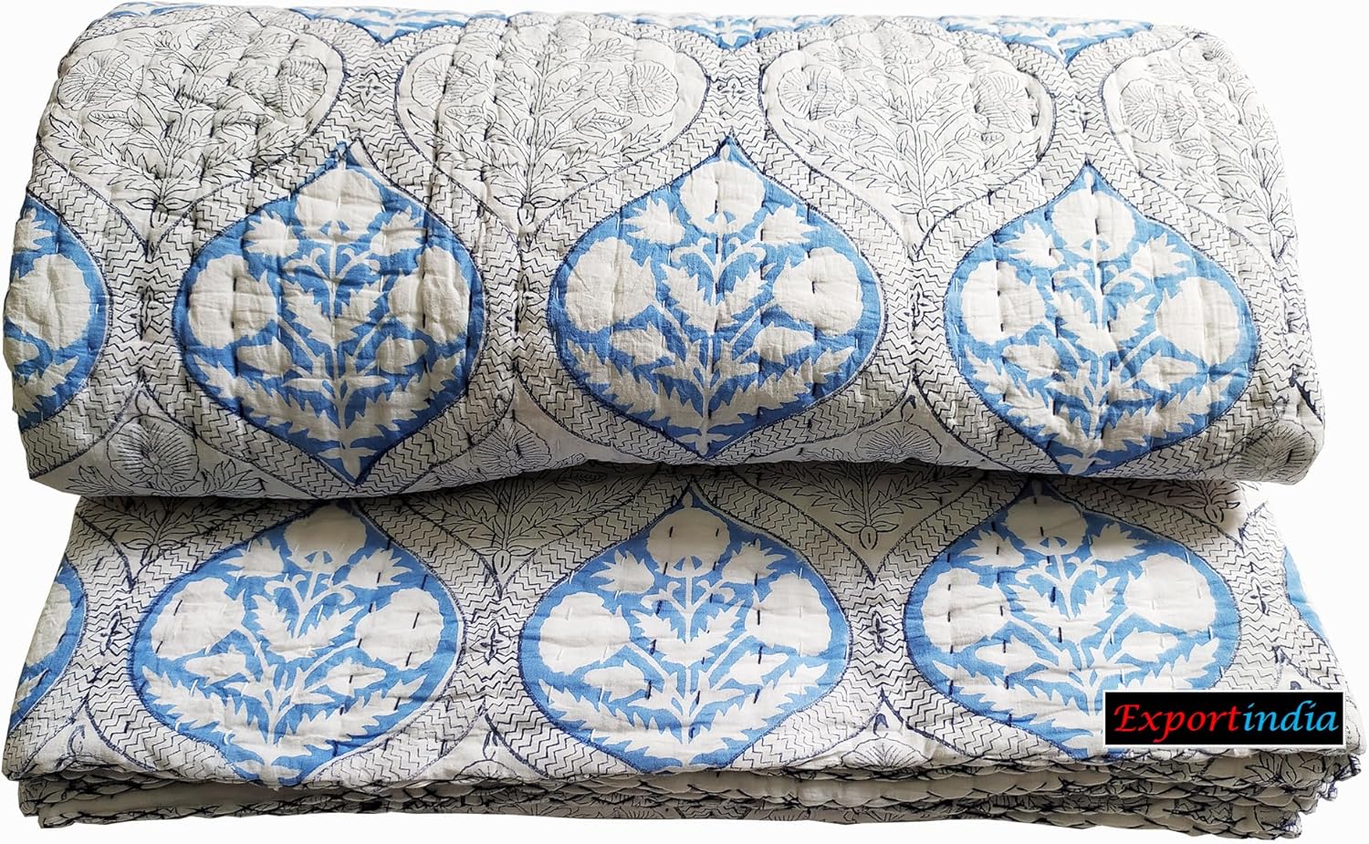 New Hand Block Print Kantha Quilt Cotton Jaipuri Hand Made Cotton Kantha Quilt Blanket Bedding Throw Hand Block Print (Pink, King/Queen Size 90x108 Inch)