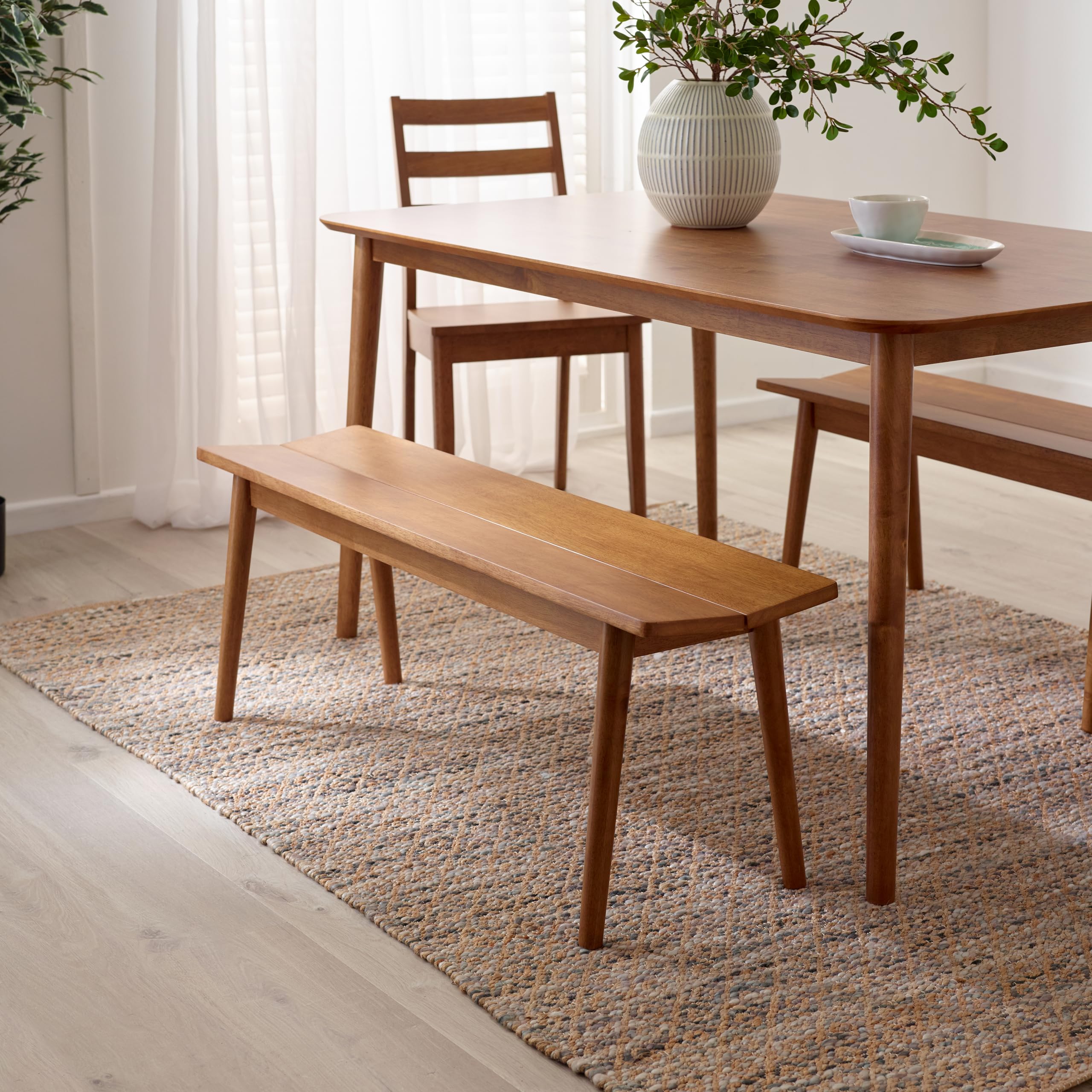 Furniturebox UK Solid Wood Dining Bench - Lynton Large Walnut Stained Wooden Bench 120cm - Modern Traditional Classic Farmhouse Style - Retro Nods - Solid Rubberwood Kitchen Dining Room Furniture
