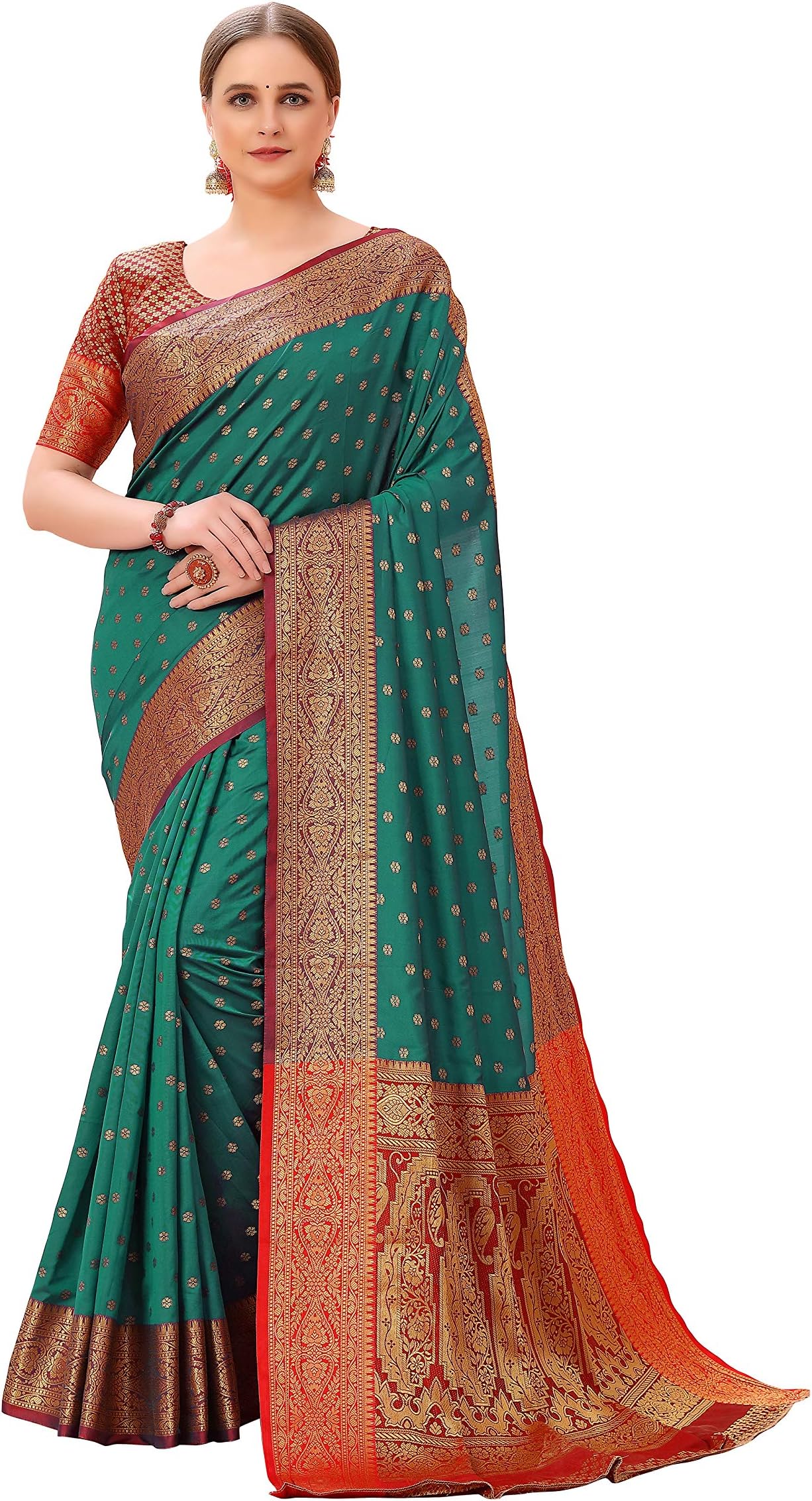 COTTON SHOPY Women's Kanjivaram Silk Cotton Blend Saree With Unstitched Blouse Piece