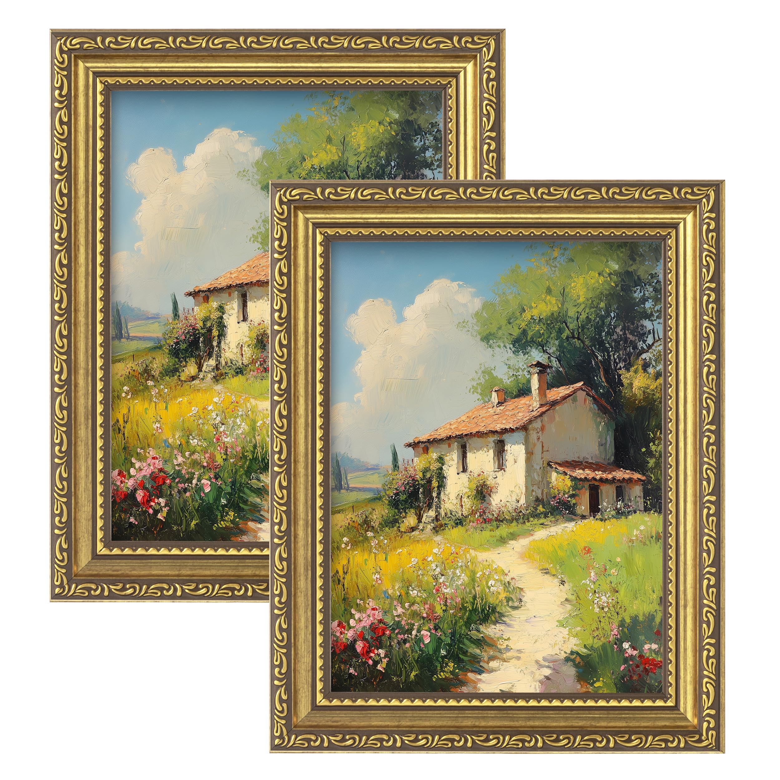 eletecpro 6x8 Vintage Picture Frame, Glass Cover, Gold, 2-Pack