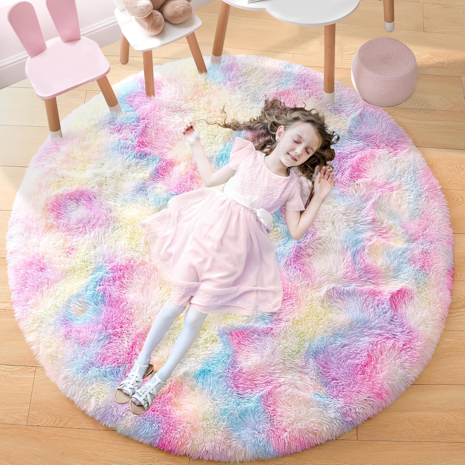 Amazon.com: Noahas Round Rainbow Rug 4Ft, Fluffy for Girls Bedroom ...