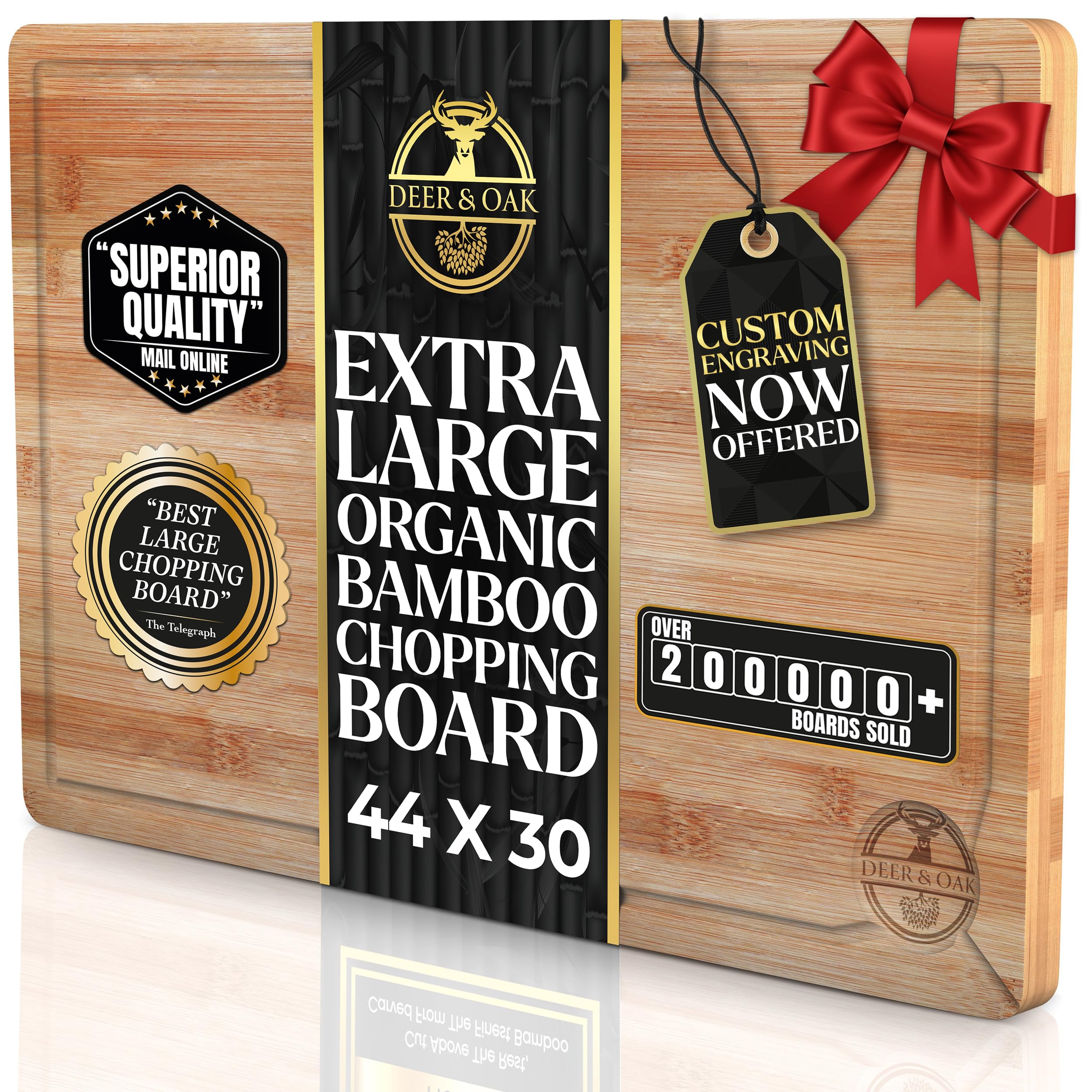 Deer & Oak X-Large Cutting Board 44 x 30 x 2 centimeters, Pre-Oiled Wooden Bamboo Chopping Board for Carving Meat, Fish, Vegetables, Fruits, Cheese, Bread
