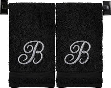 Black Hand Towels for Bathroom - Monogrammed | Luxury Cotton Turkish Towels | Embroidered in USA | Set of 2 | Choose Set Color and Letter | A - Z | Script Font