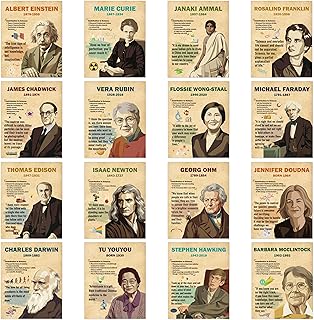FVhujuan 16Pcs Famous Scientists Posters for Classroom, Retro Science Inspirational Educational Bulletin Board Decor with Quotes for Middle High School Library Hallway Classroom Activity Supplies