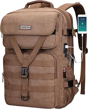 WITZMAN Travel Backpack for Men Large Canvas Laptop Backpack Fit 16 inch Carry on TSA Friendly Flight Approved Vintage Rucksack for TravelingA8012 Brown